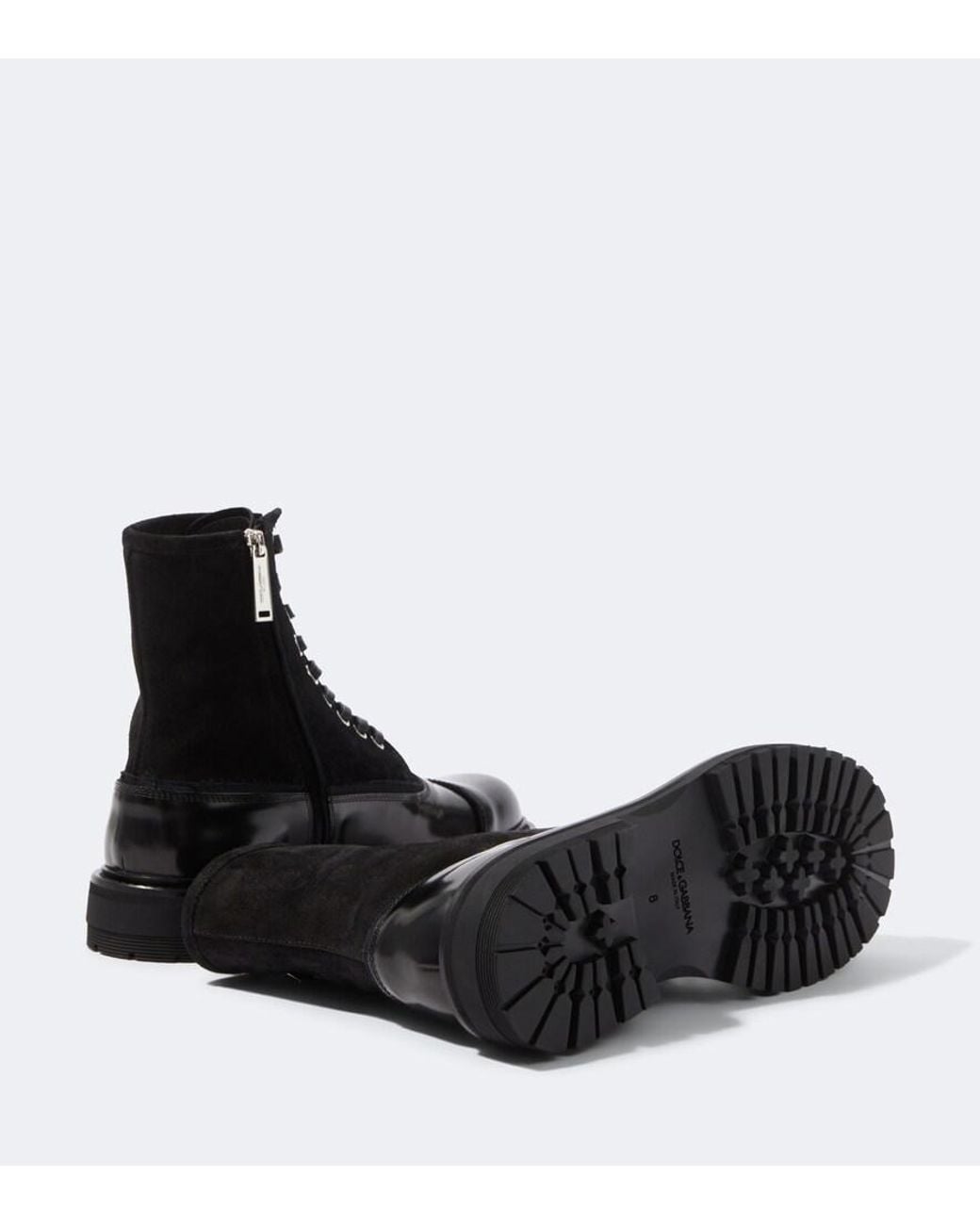 Dolce & Gabbana Black Suede And Leather Lace-Up Boots for men