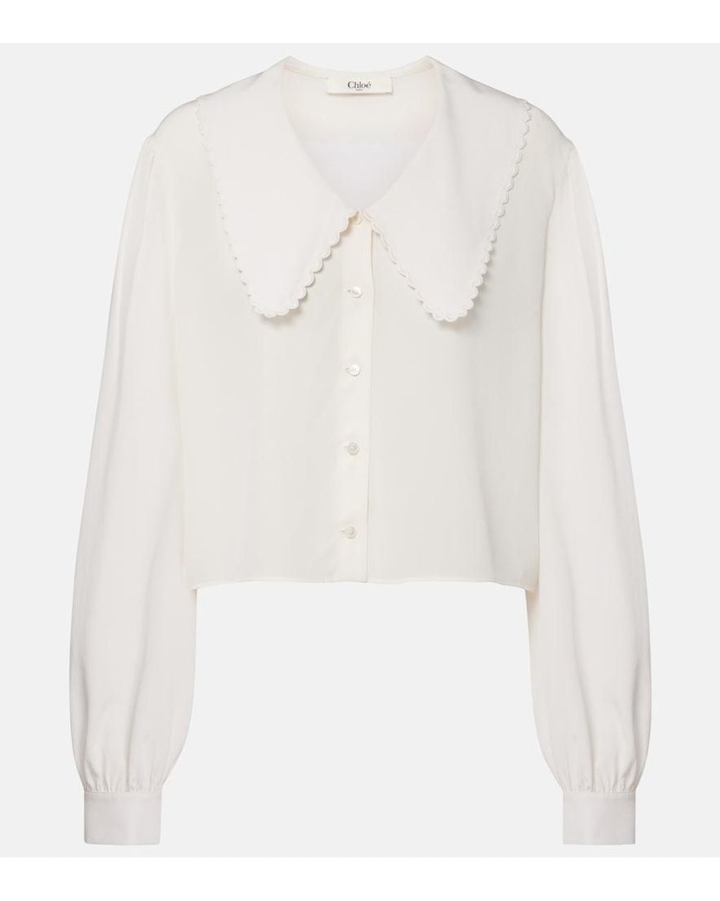 Chloé White Scalloped Silk Crepe De Chine Blouse
