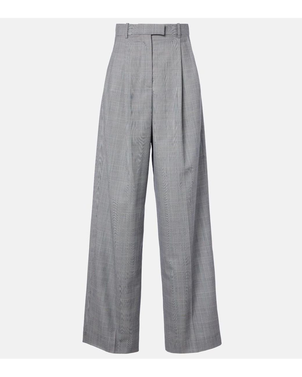 Givenchy Gray Checked Wool Wide-Leg Pants