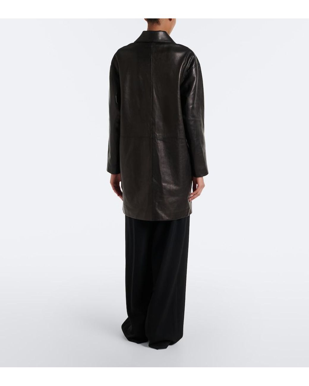 The Row Black Donata Leather Coat