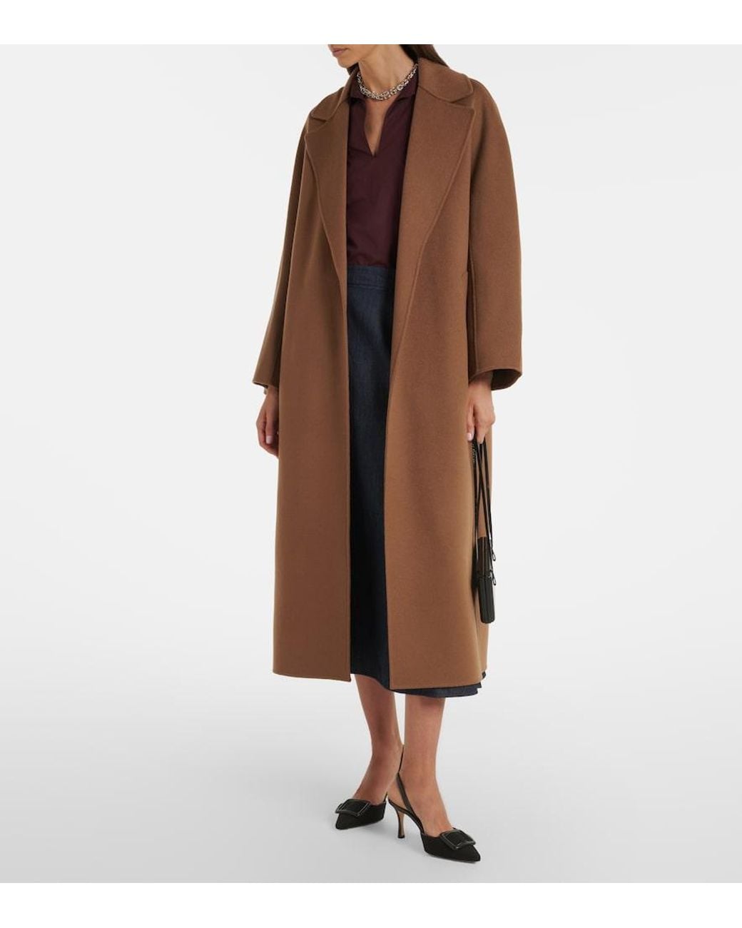 Max Mara Brown Virgin Wool Wrap Coat