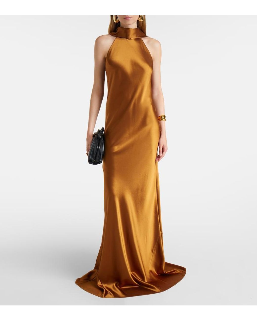 Galvan Brown Sienna Halterneck Satin Gown