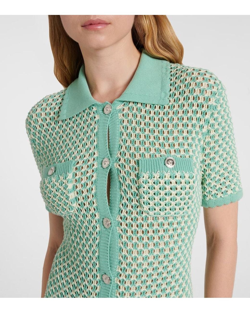 Versace Green Crochet Cotton-Blend Maxi Dress