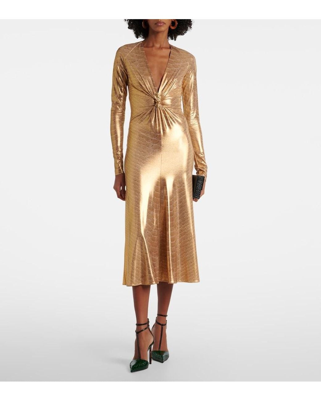 Roberto Cavalli Natural Embellished Snake-Print Midi Dress