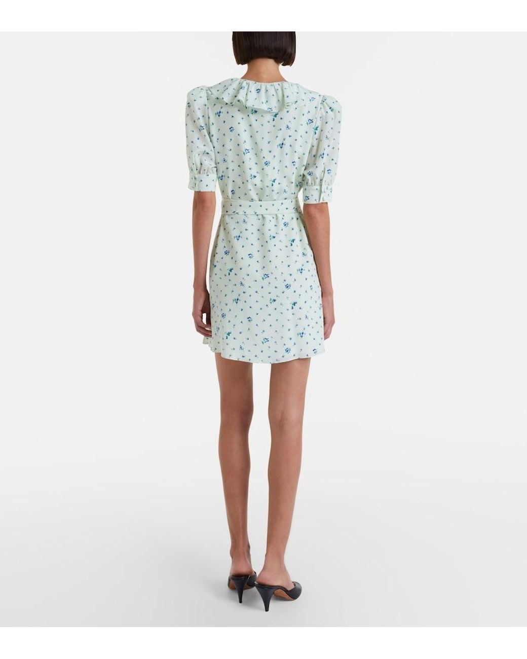 Alessandra Rich Green Floral Silk Minidress