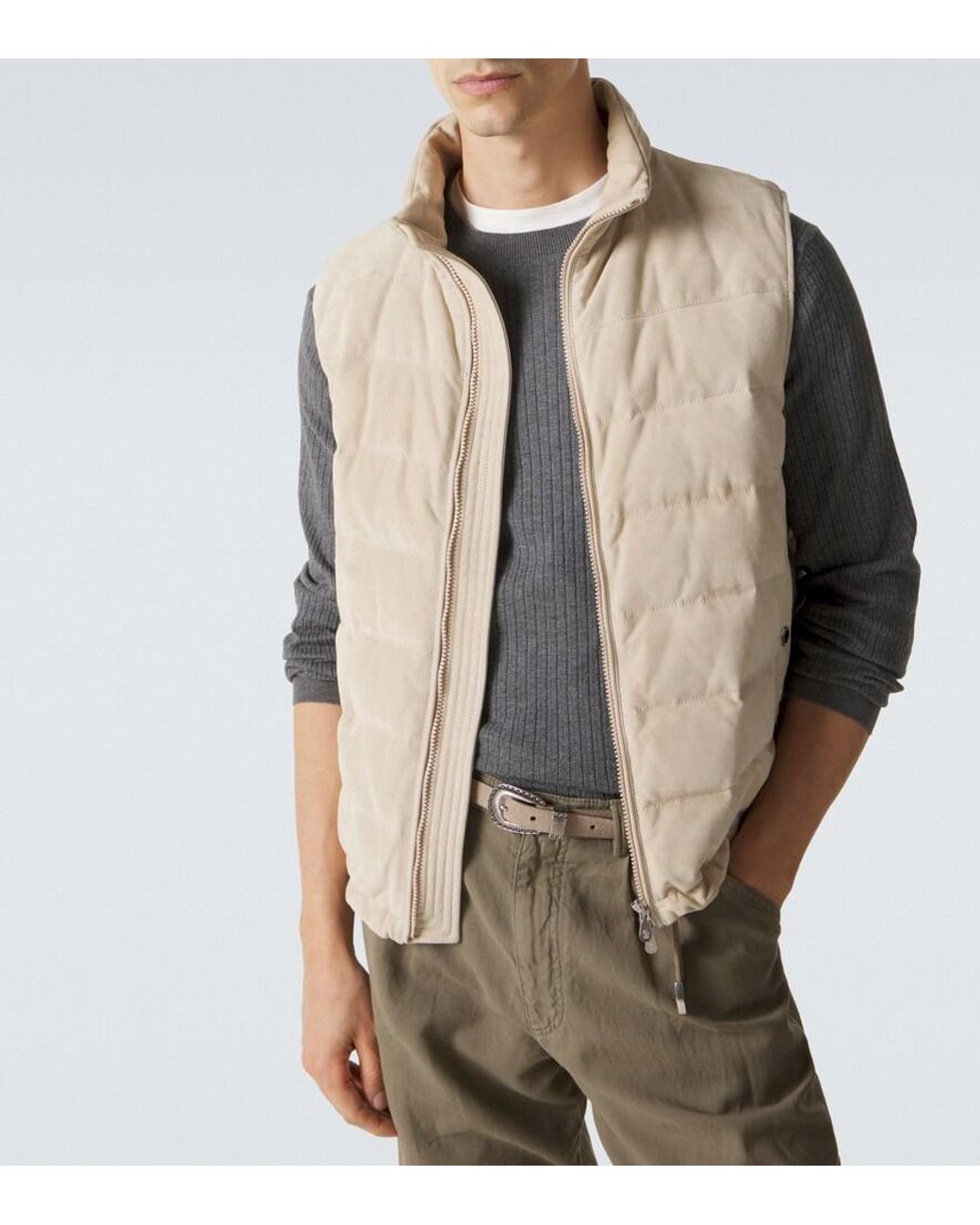 Brunello Cucinelli Gray Ribbed-Knit Cotton Sweater for men