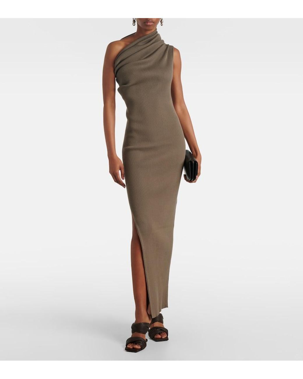 Rick Owens Brown One-Shoulder Maxi Dress