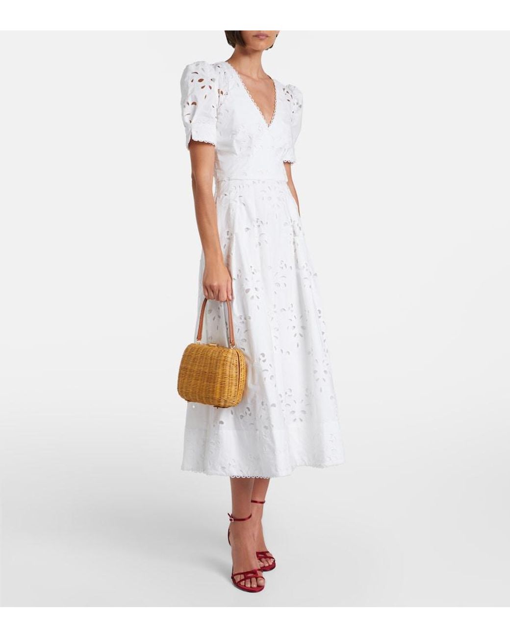 Rebecca Vallance White Artesan Broderie Anglaise Midi Dress