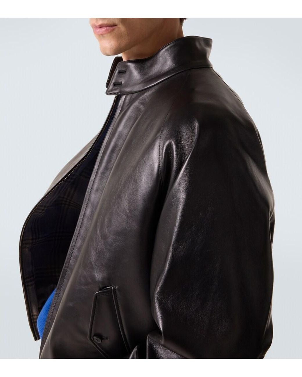 A.PRESSE Black Leather Bomber Jacket for men