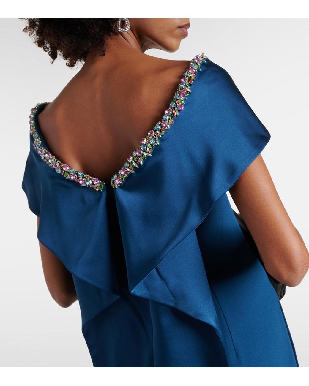 Safiyaa Blue Sallie Embellished Crepe Gown