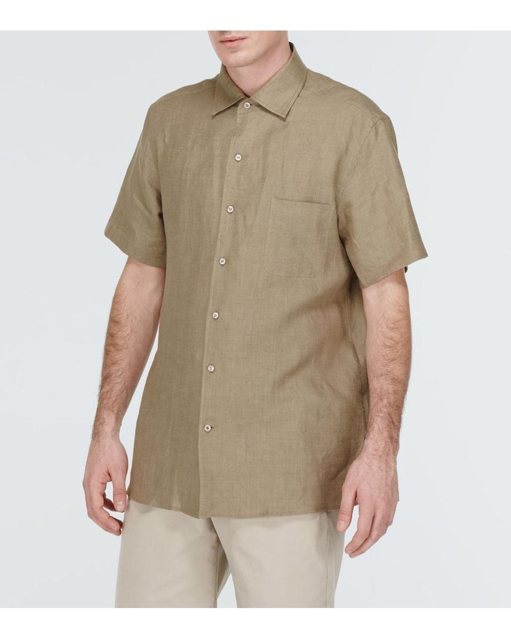 Loro Piana Natural Andre Linen Bowling Shirt for men