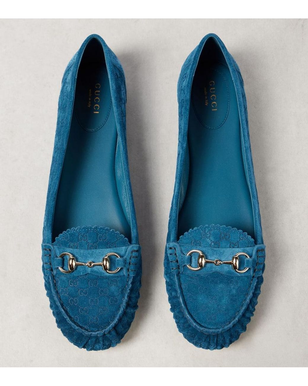 靴 GUCCI GG suede flat shoes Gucci Horsebit Gg Suede Ballet Flats in Blue | Lyst