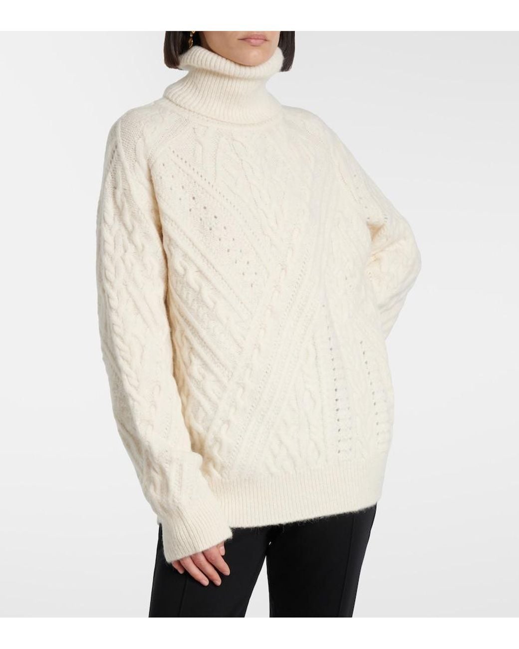Saint Laurent White Cable-Knit Alpaca-Blend Turtleneck Sweater