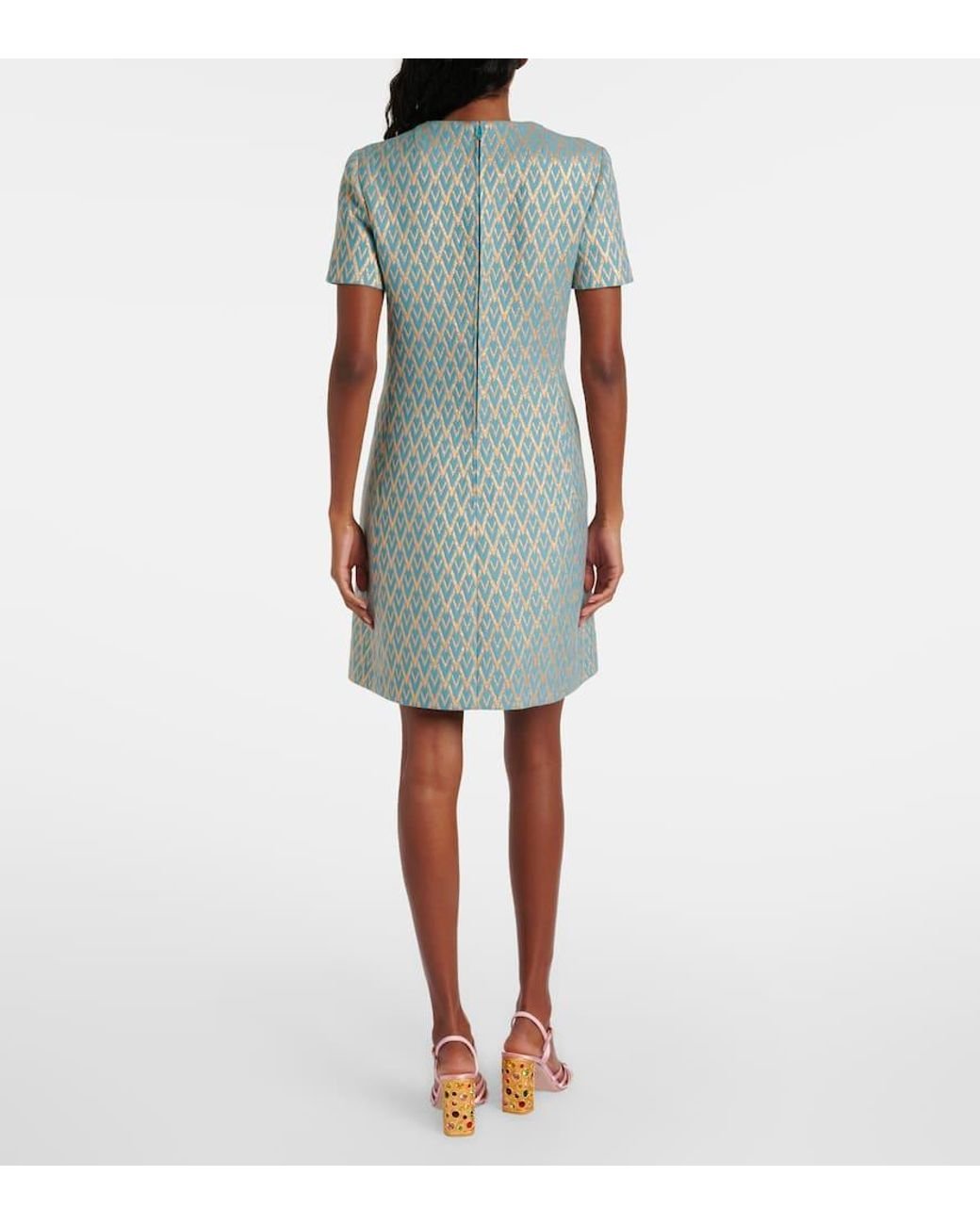 Valentino Blue Toute La V Wool Jacquard Minidress