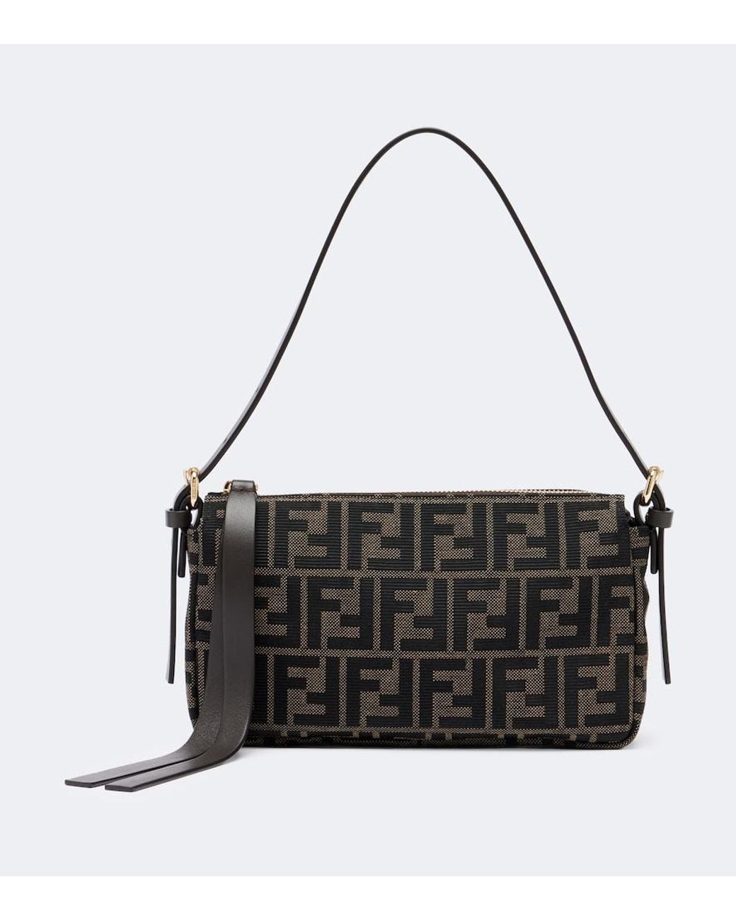 Fendi Black Zip Top Small Ff Jacquard Canvas Shoulder Bag