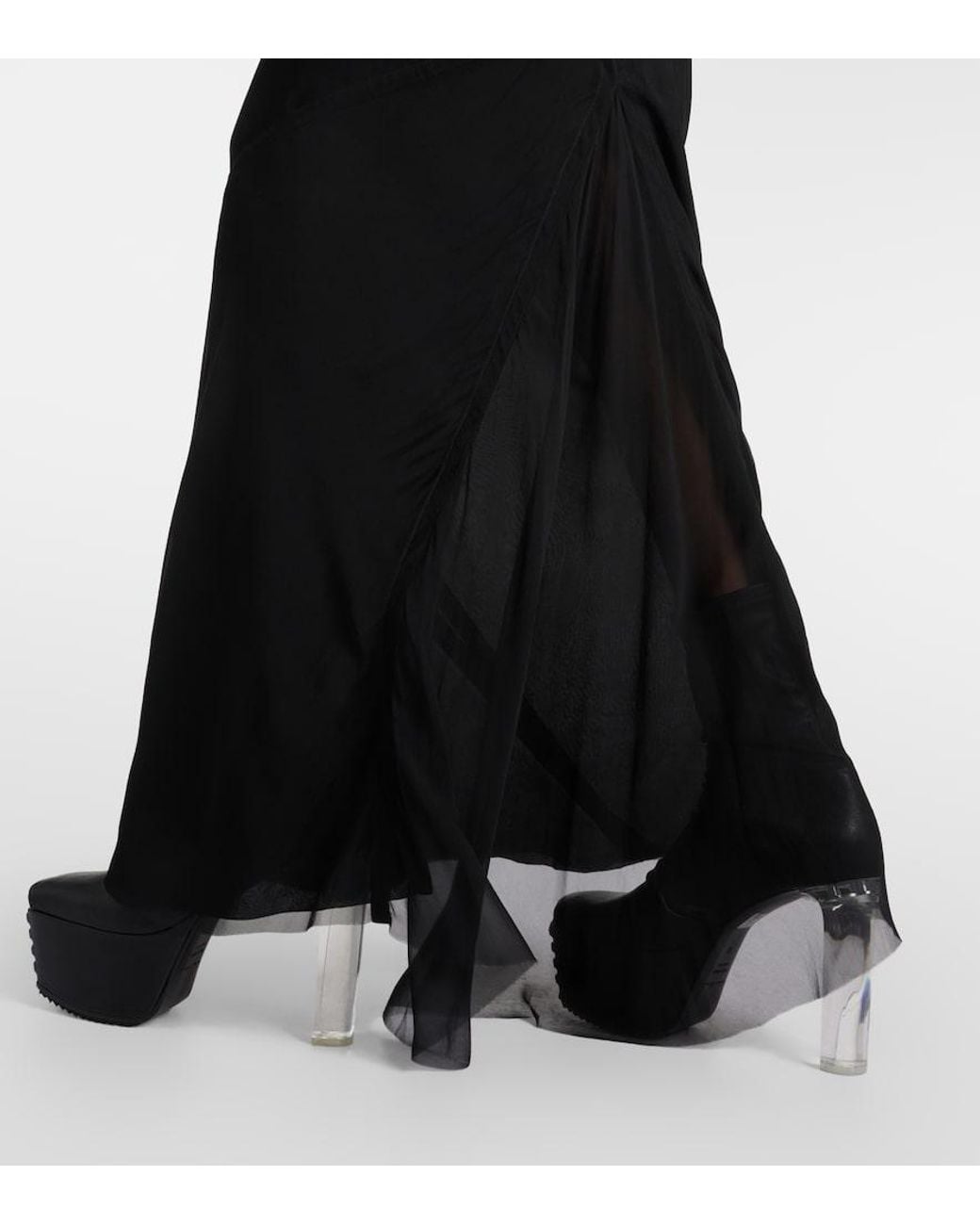Rick Owens Black Silk Maxi Skirt