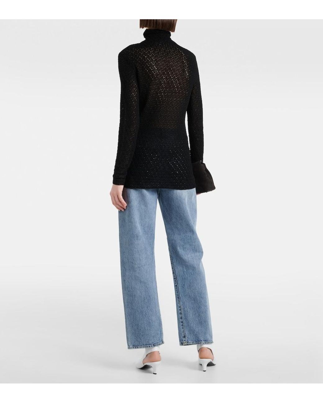 Totême Black Crochet Turtleneck Top