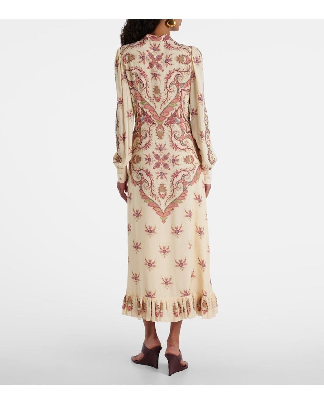 Etro Natural Cutout Printed Midi Dress
