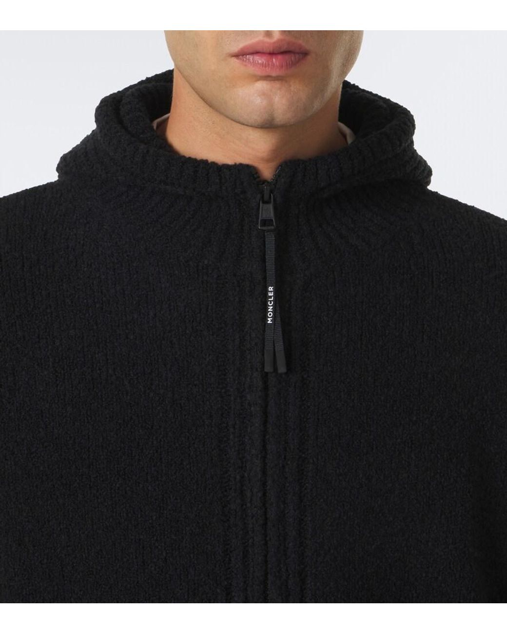 Moncler Black Wool-Blend Boucle Zip-Up Hoodie for men