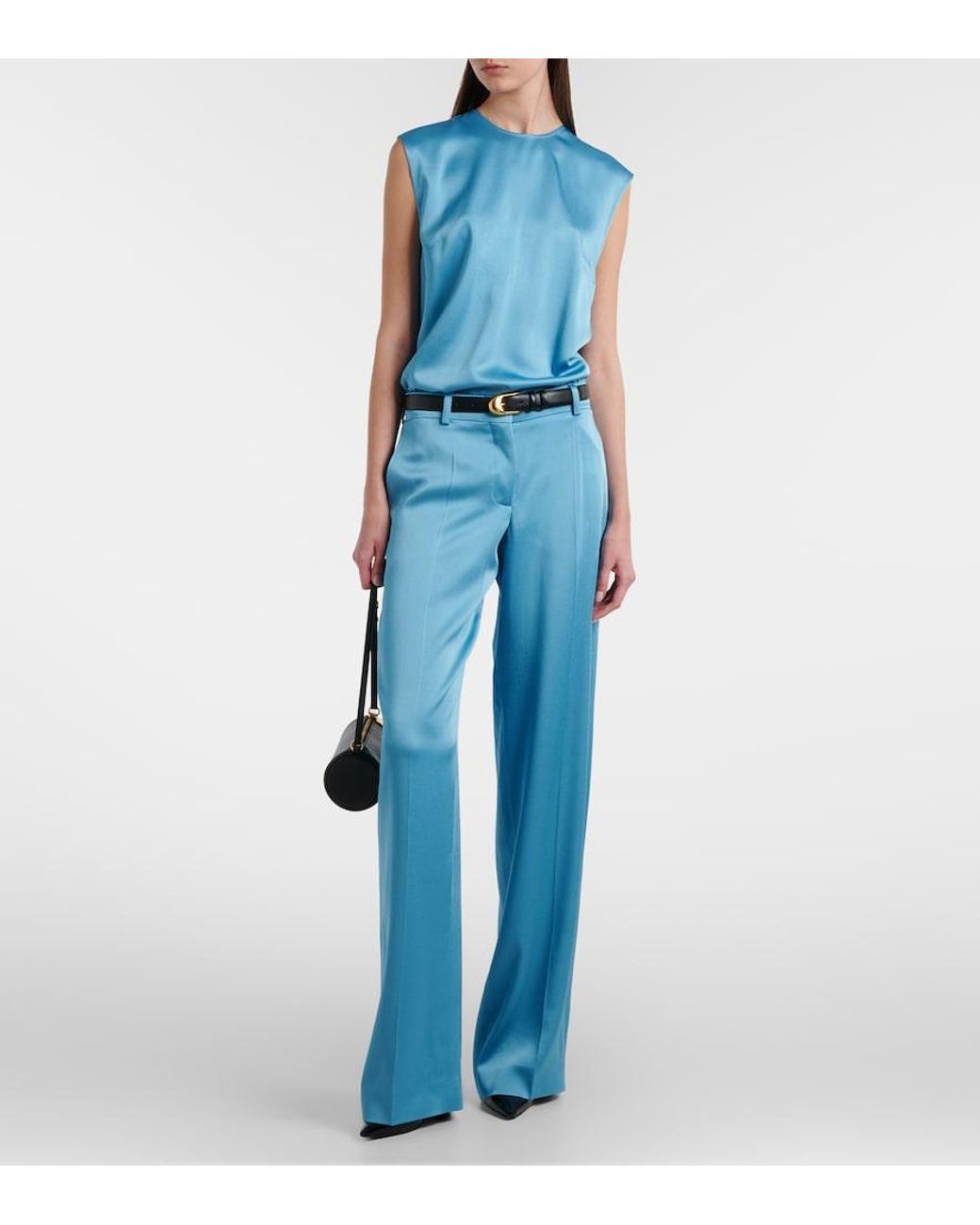 Stella McCartney Blue Satin Wide-Leg Pants