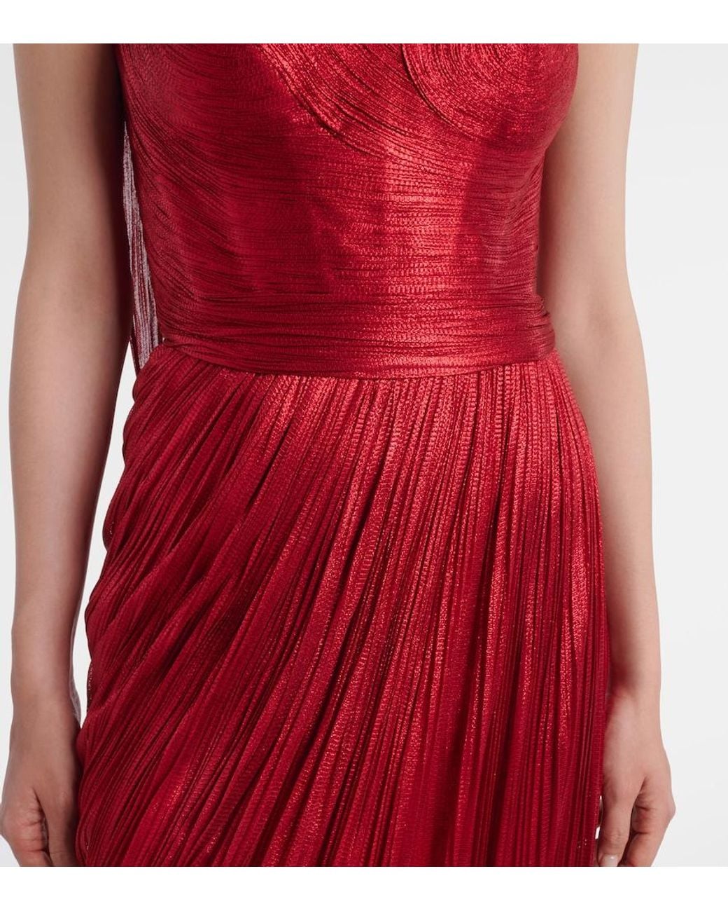 Maria Lucia Hohan Red Claudine Scarf-Detail Silk Mousseline Gown