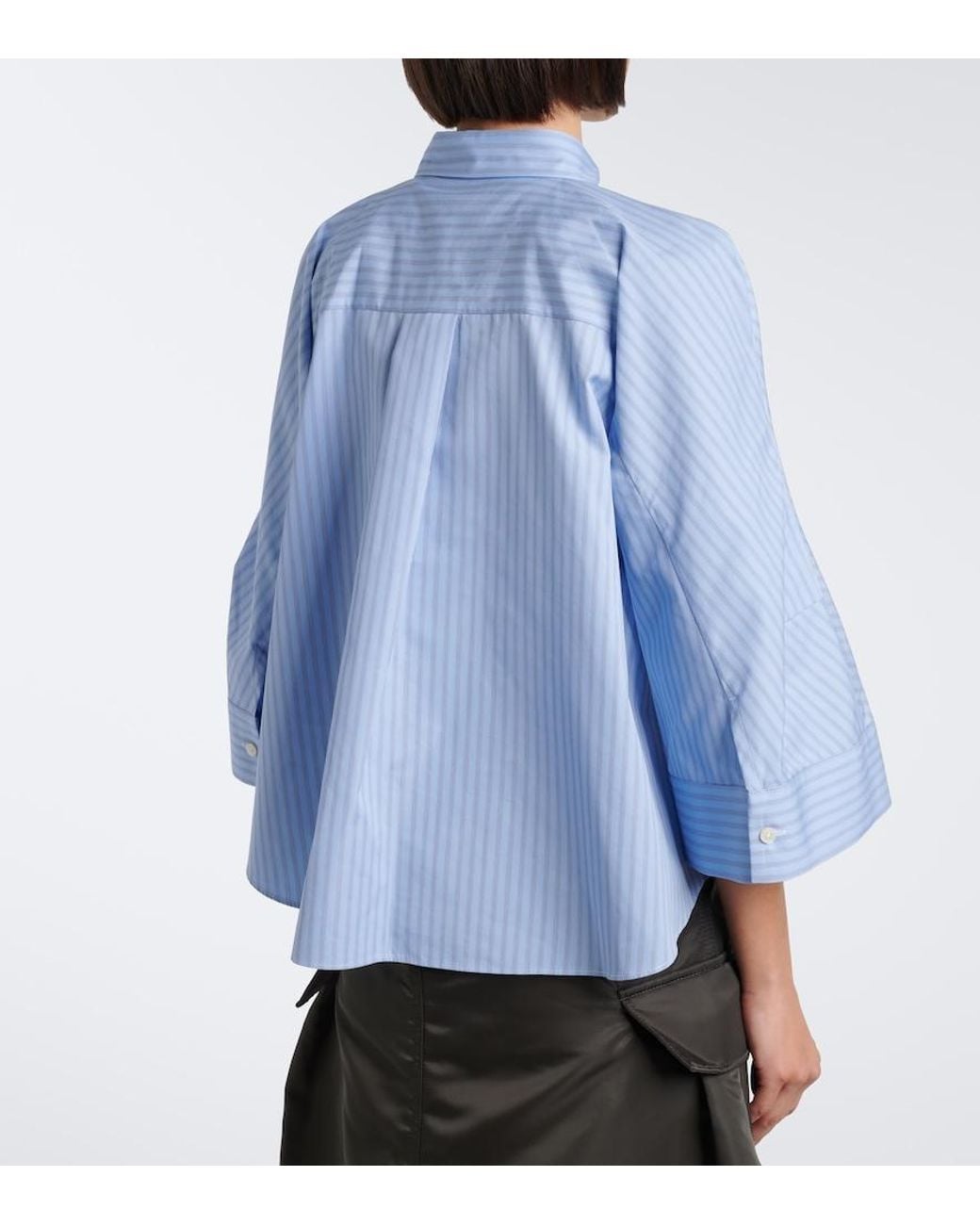 Sacai Blue Striped Cotton-Blend Poplin Shirt