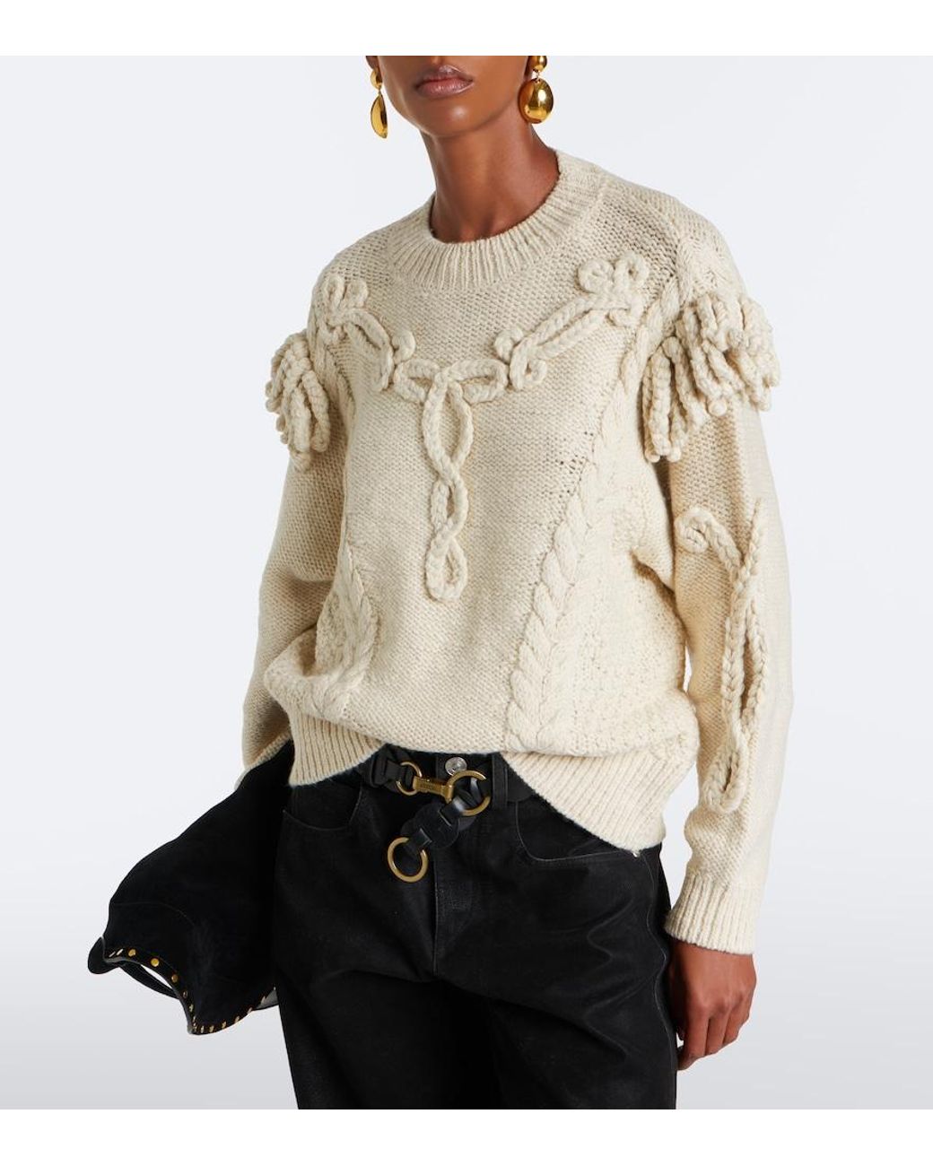 Isabel Marant Natural Katria Cable-Knit Fringed Wool-Blend Sweater