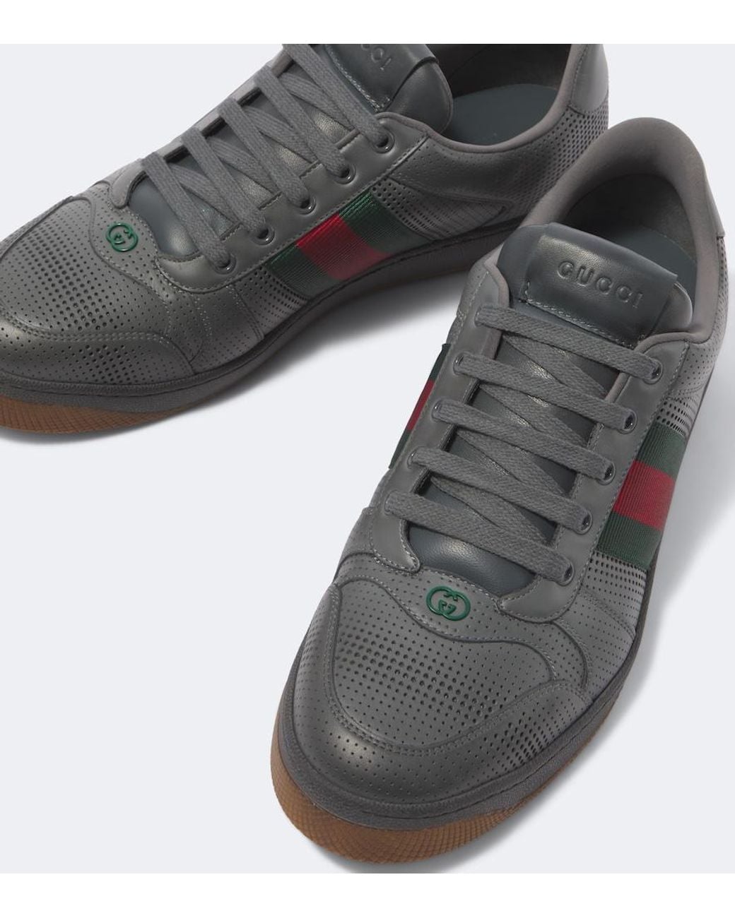 Gucci Gray Screener Perforated Leather Sneakers for men