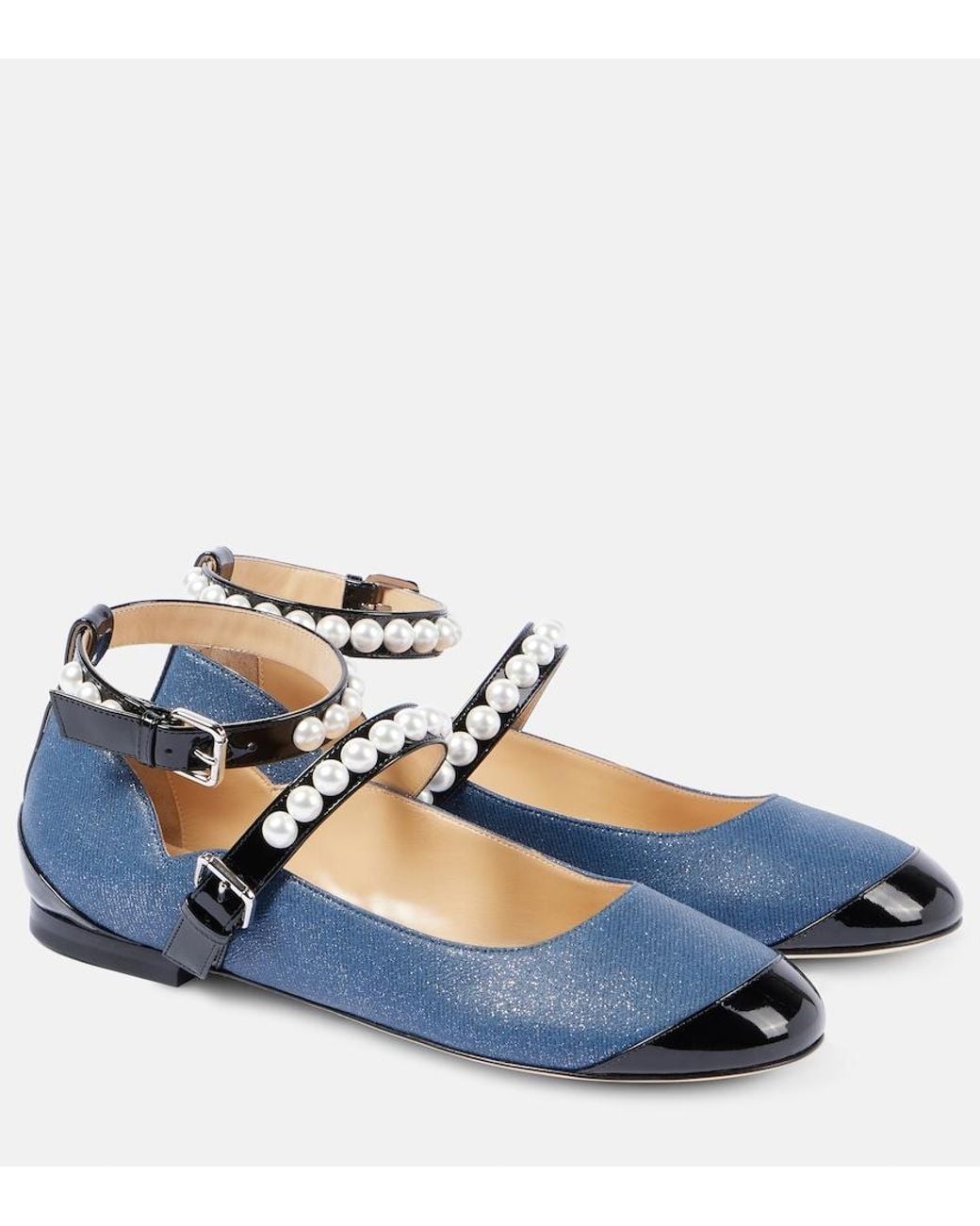 Mach & Mach Blue Embellished Denim Mary Jane Flats
