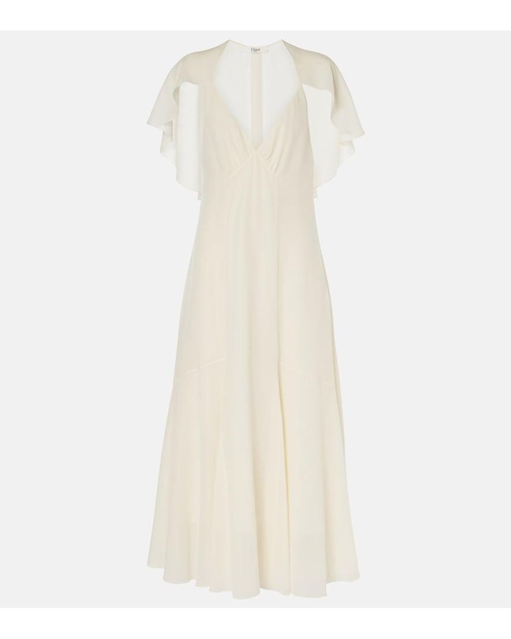 Chloé White Silk Chiffon Midi Dress