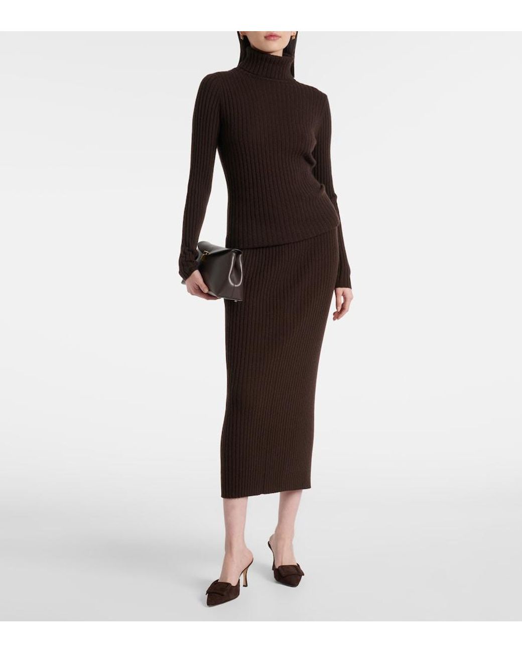 Jardin Des Orangers Brown Ribbed-Knit Cashmere Maxi Skirt