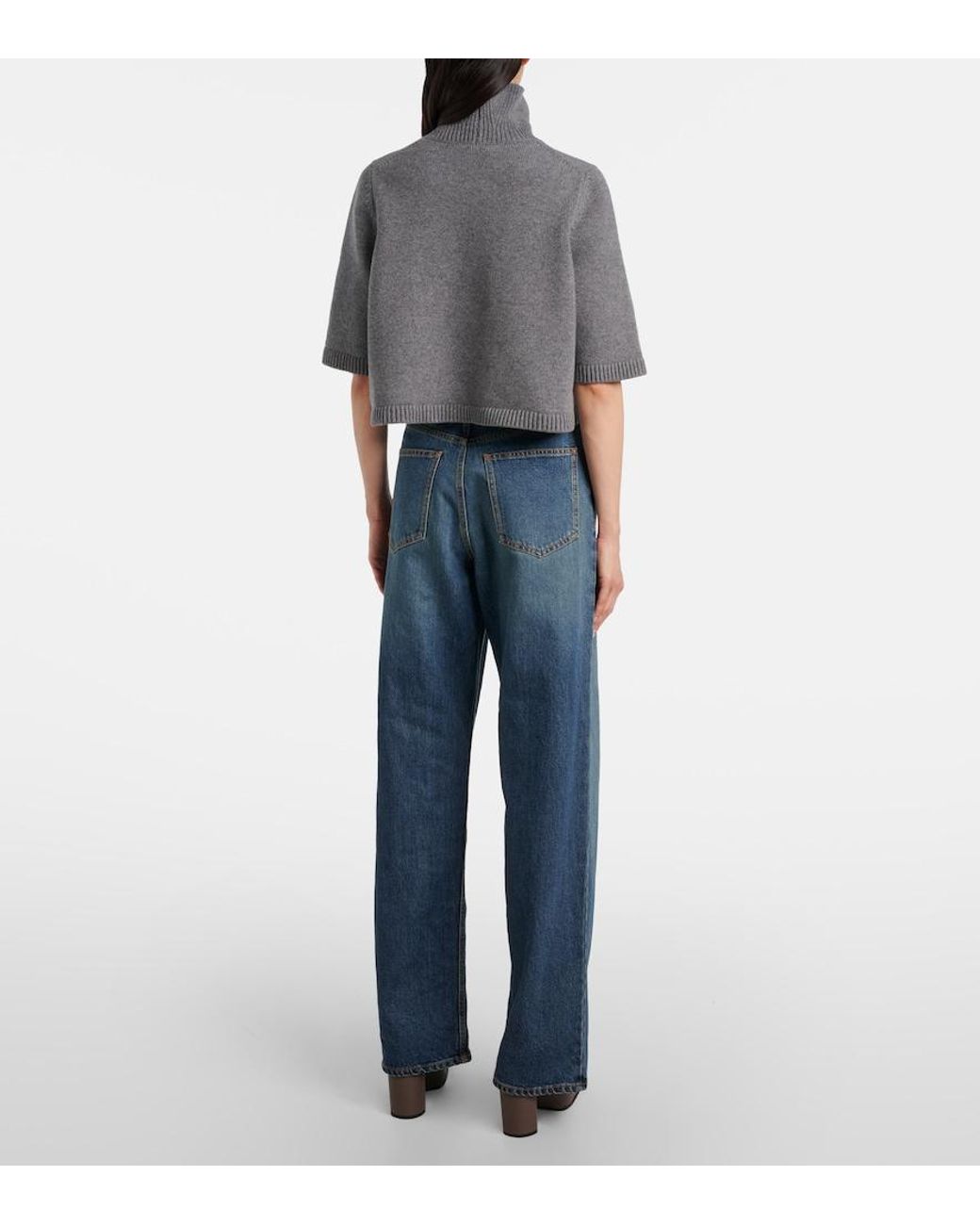 Alaïa Gray Cropped Cashmere-Blend Turtleneck Top