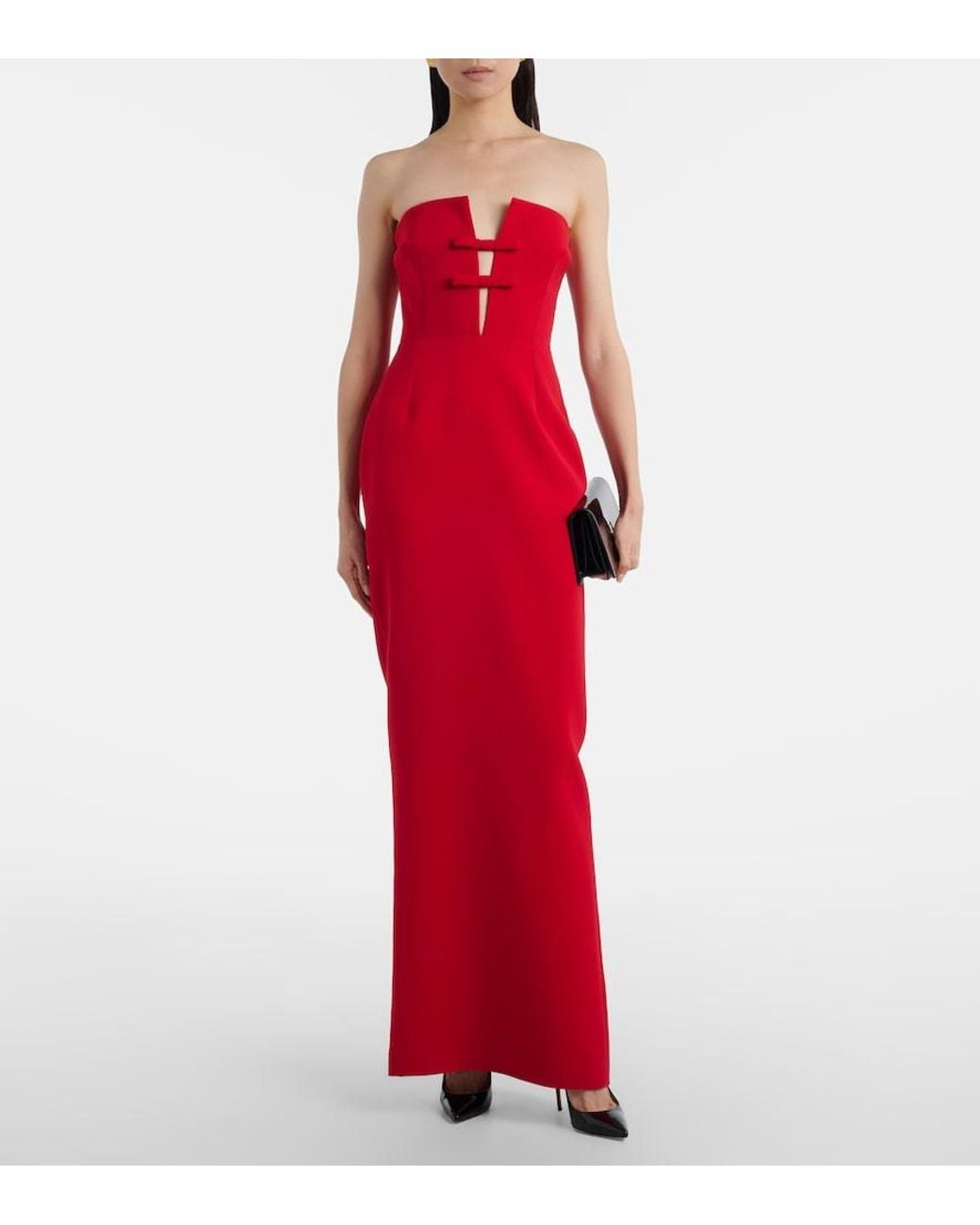 The New Arrivals Ilkyaz Ozel Red Noa Bow-Detail Strapless Gown