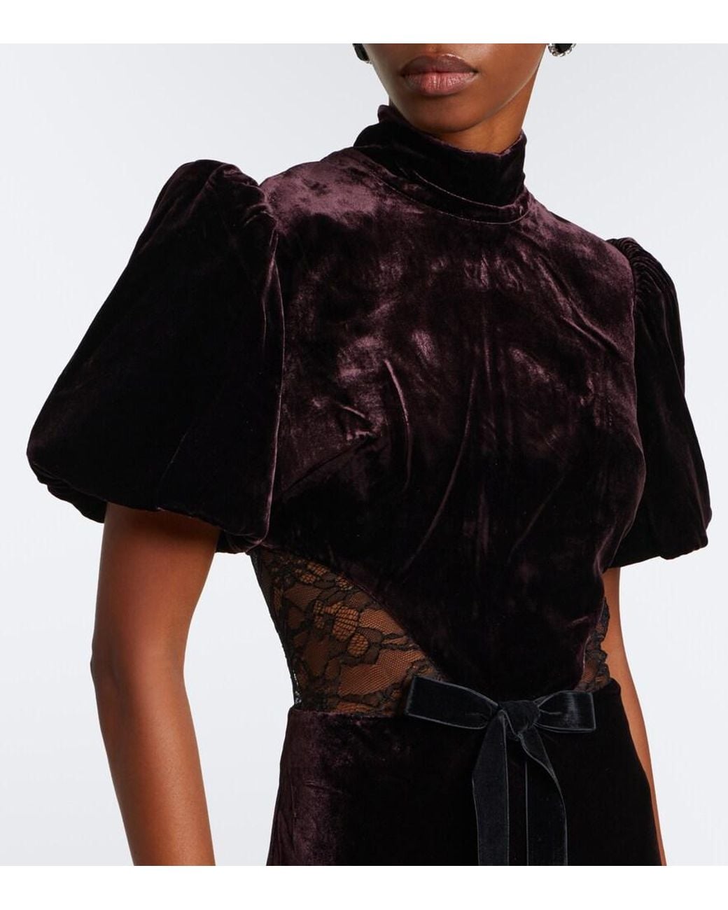 Rebecca Vallance Black Novo Lace-Trimmed Velvet Gown