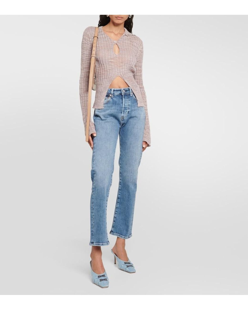 AG Jeans Blue American Mid-Rise Straight Jeans