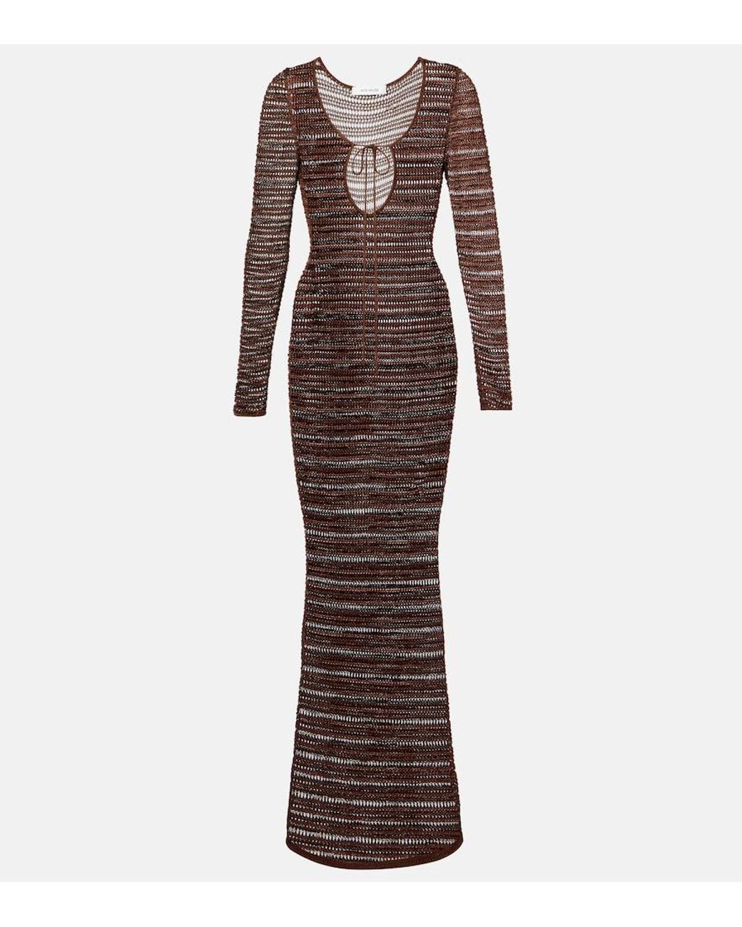 AYA MUSE Brown Open-Knit Maxi Dress