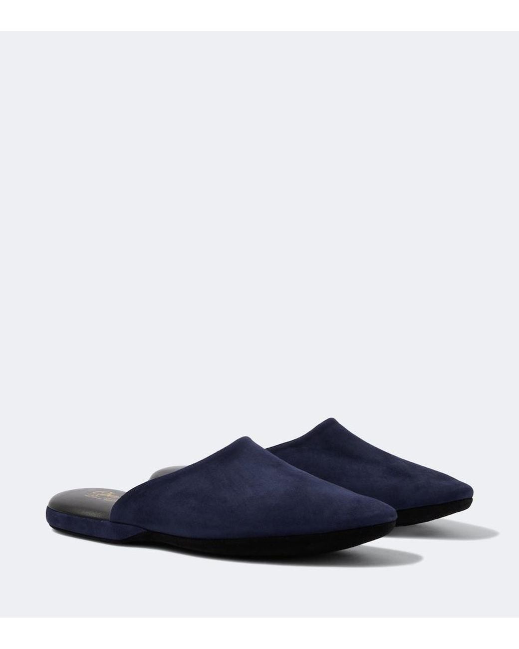 Charvet Blue Leather-Lined Suede Slippers for men