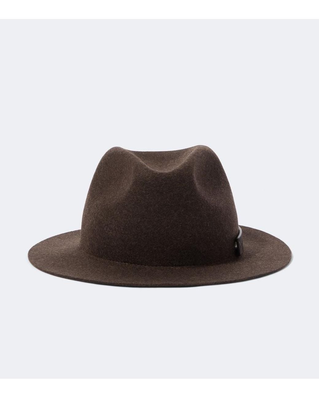 Zegna Brown Leather-Trimmed Wool Fedora for men