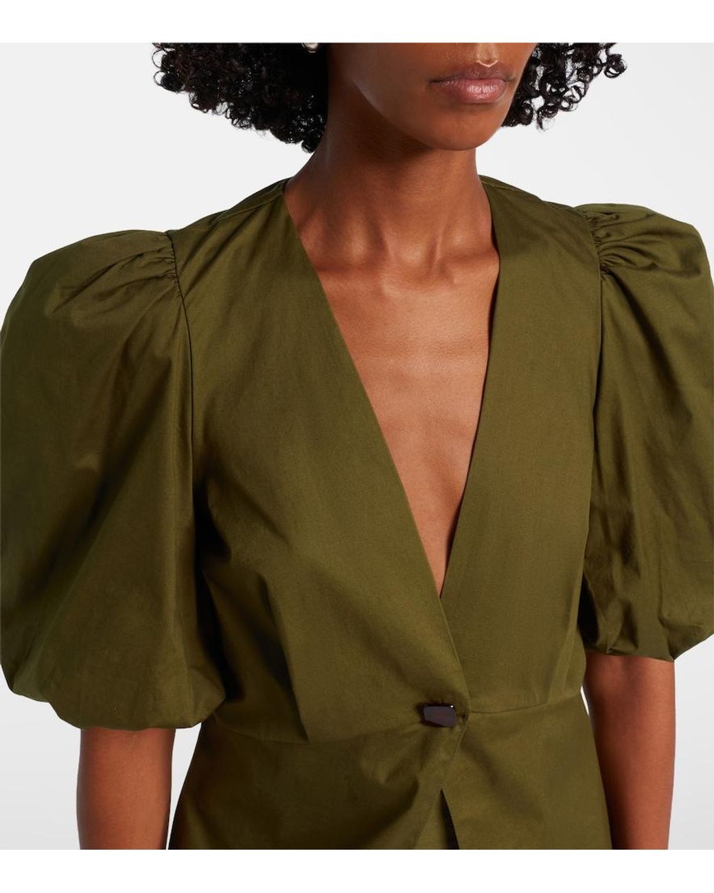 Adriana Degreas Green Puff-Sleeve Cotton-Blend Top