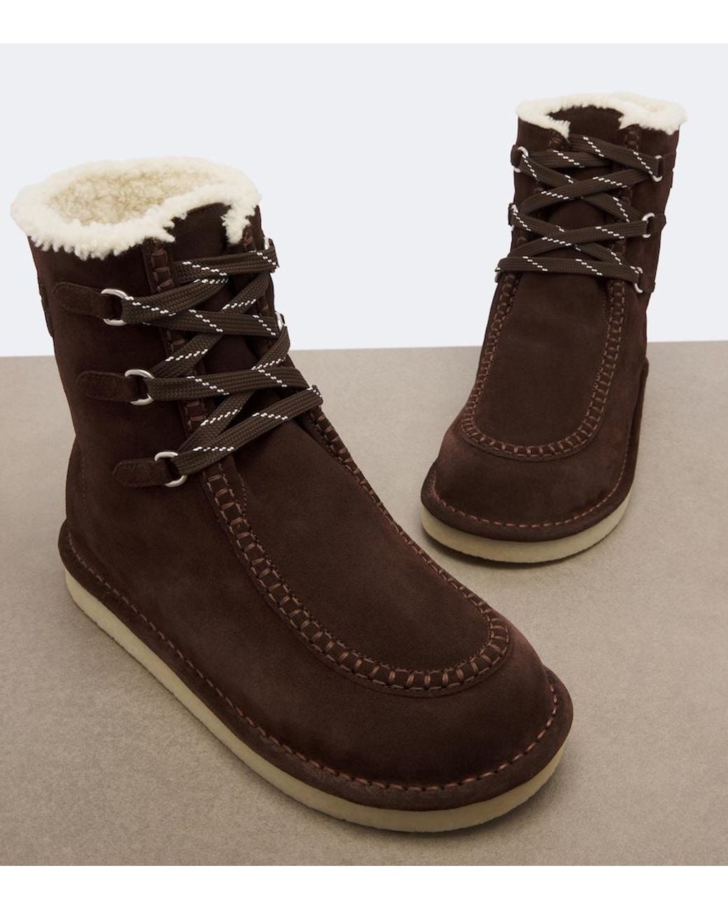 Miu Miu Brown Shearling-Lined Suede Lace-Up Boots