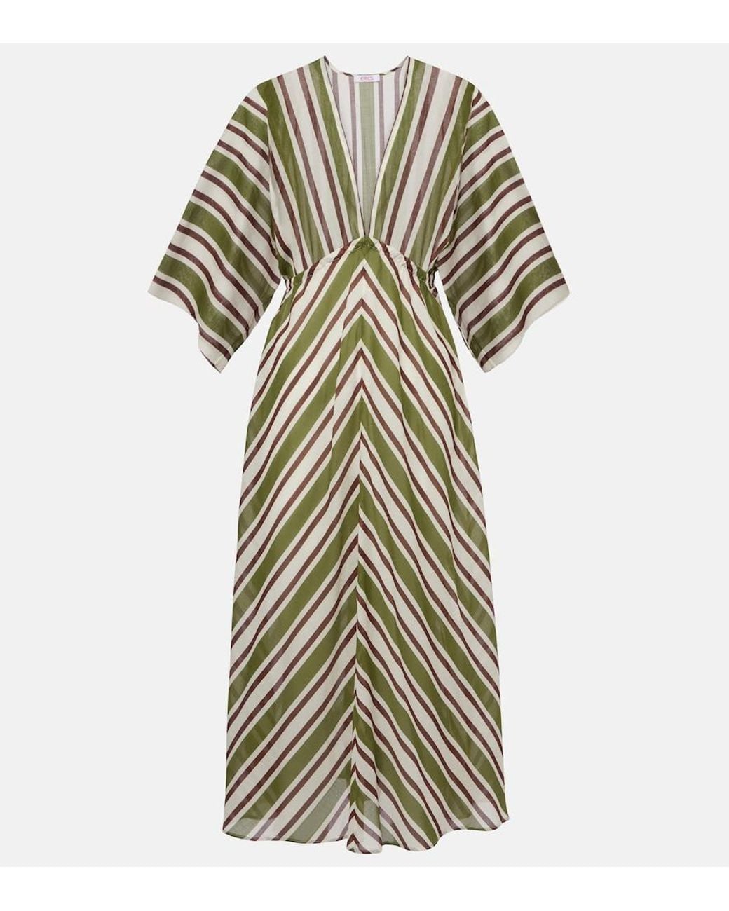 Eres Green Summer Striped Cotton Voile Kaftan