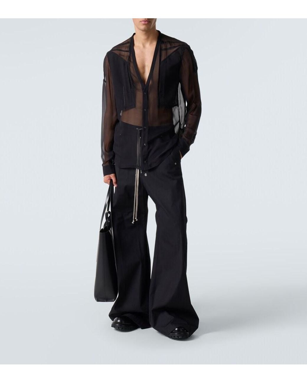 Rick Owens Black Sheer Silk Shirt for men
