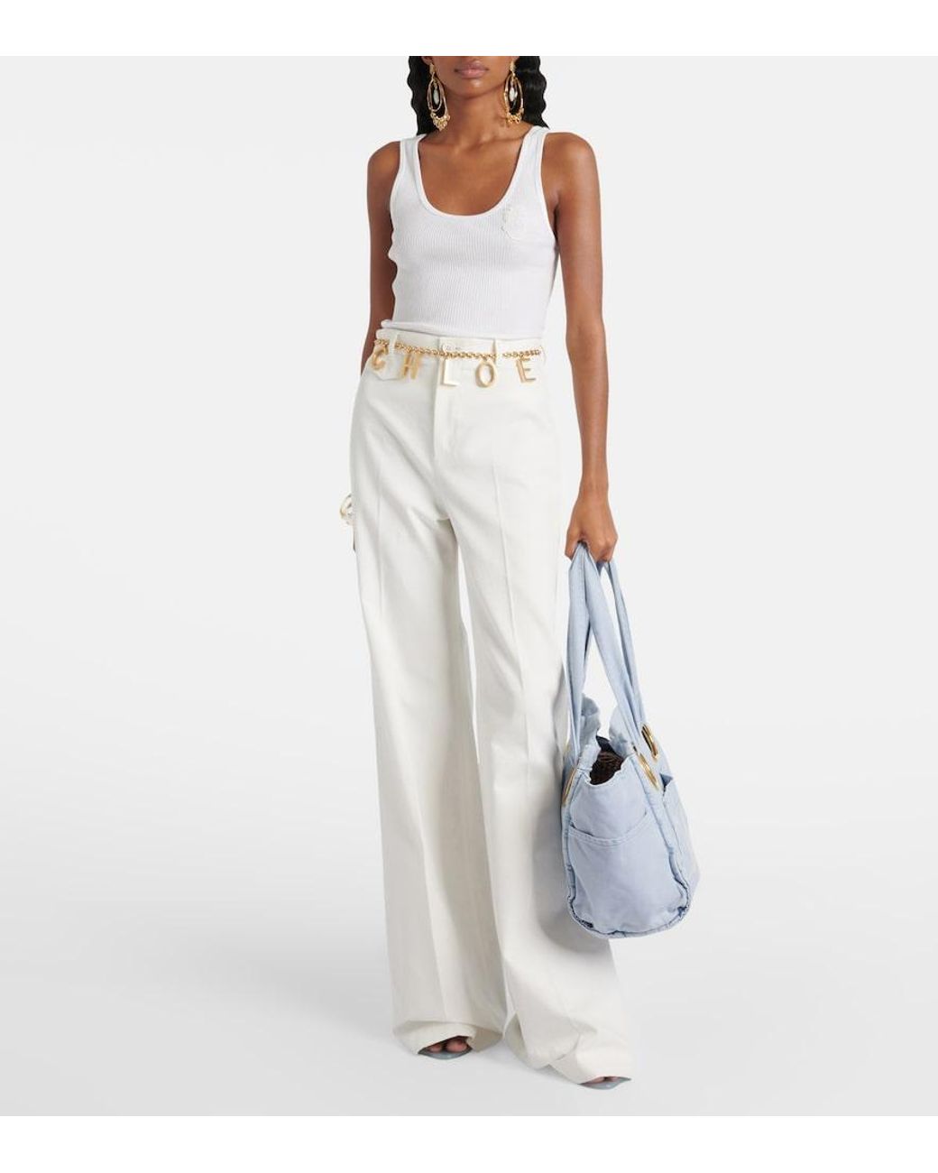 Chloé White High-Rise Cotton Canvas Flared Pants