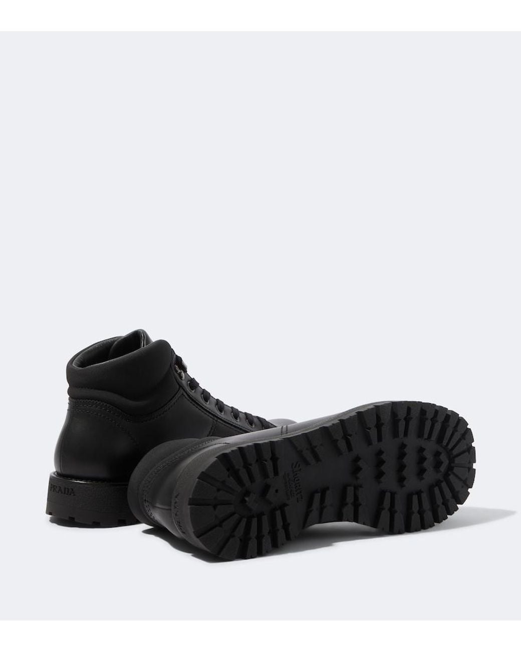 Prada Black Leather Lace-Up Boots for men