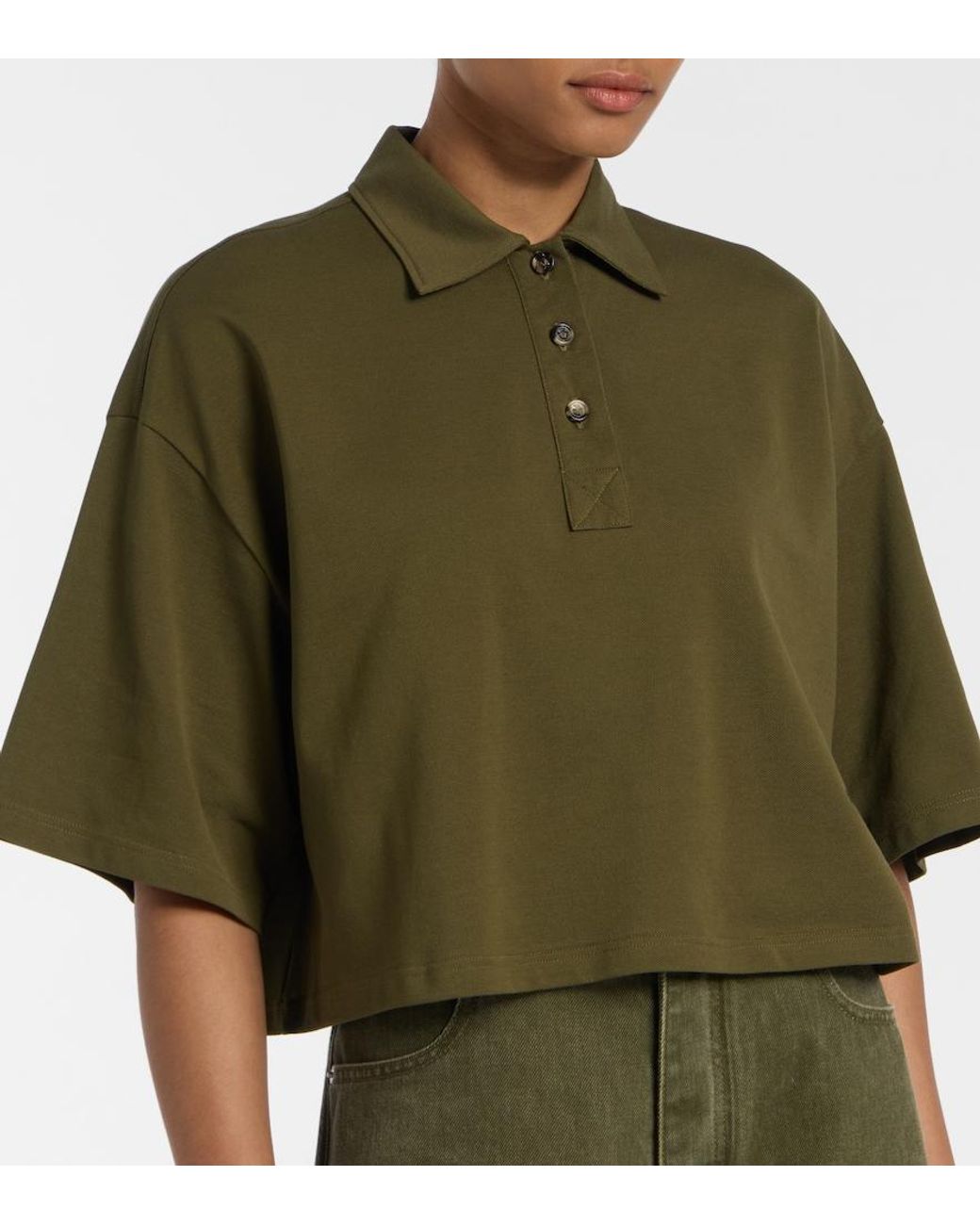 Bottega Veneta Green Cropped Cotton Polo Shirt