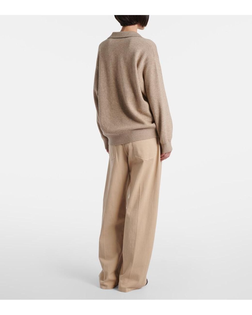 Brunello Cucinelli Natural Monili Cashmere-Blend Polo Sweater