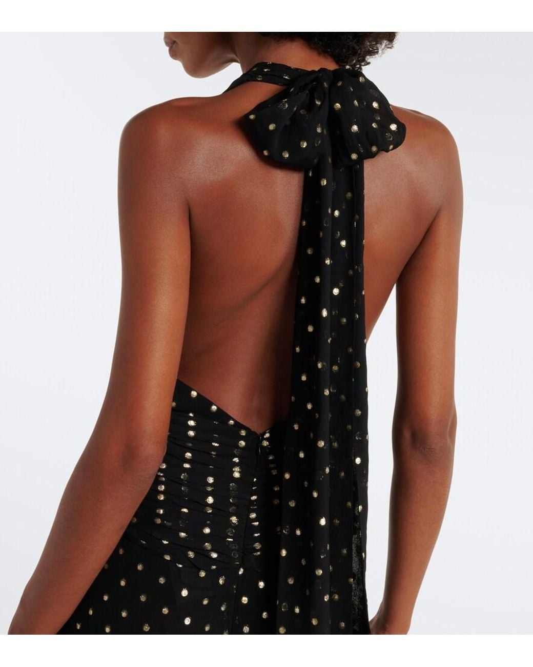 Rixo Black Alaina Polka-Dot Halterneck Midi Dress
