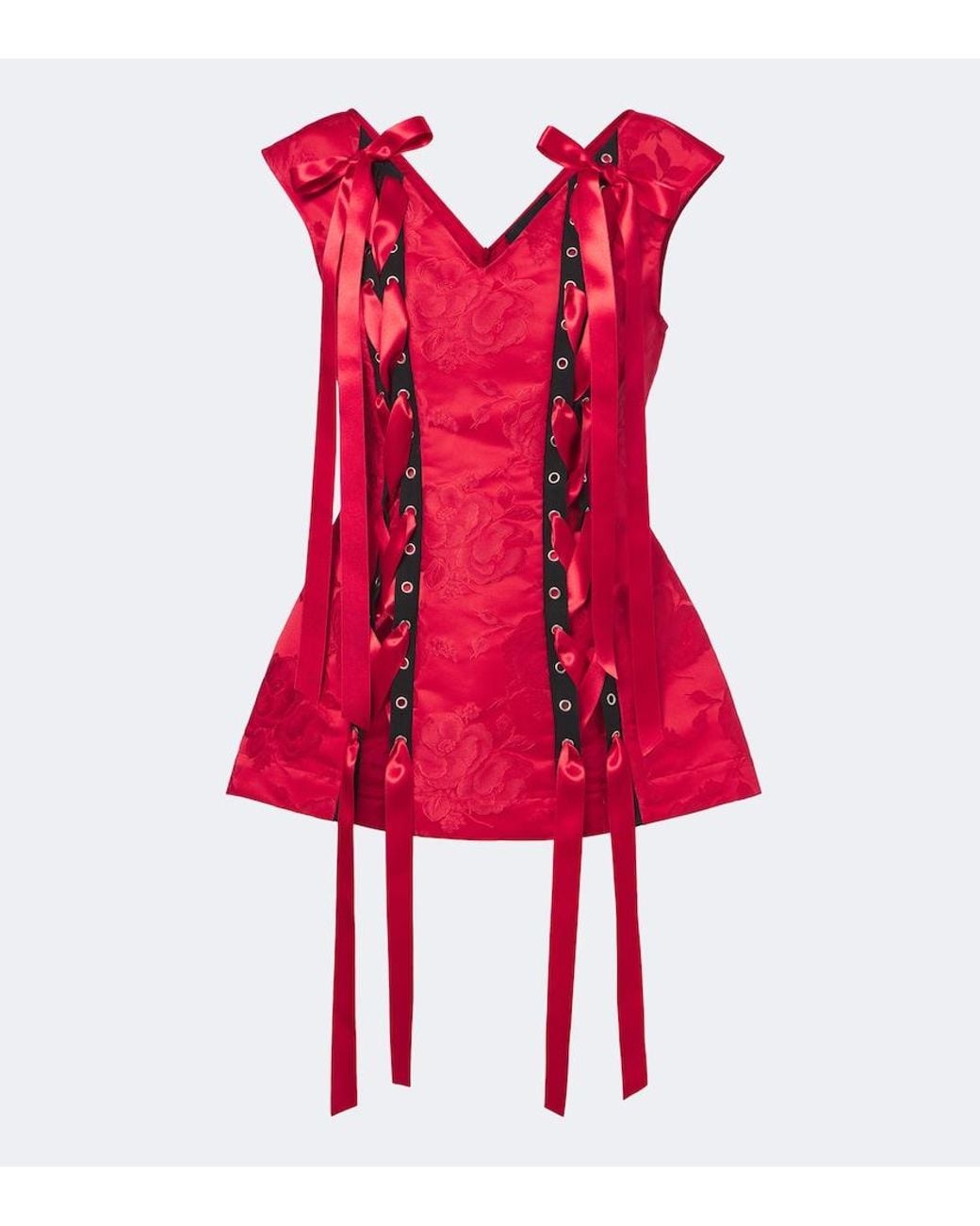 Simone Rocha Red Bow-Detail Floral Brocade Top