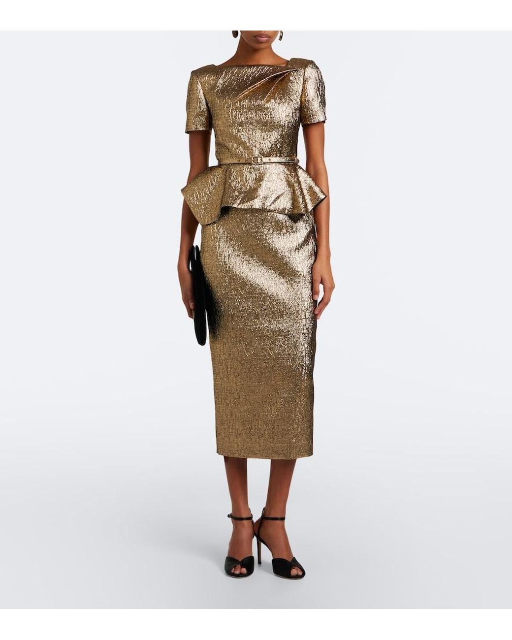 Roland Mouret Natural Belted Peplum Cloque Cocktail Dress