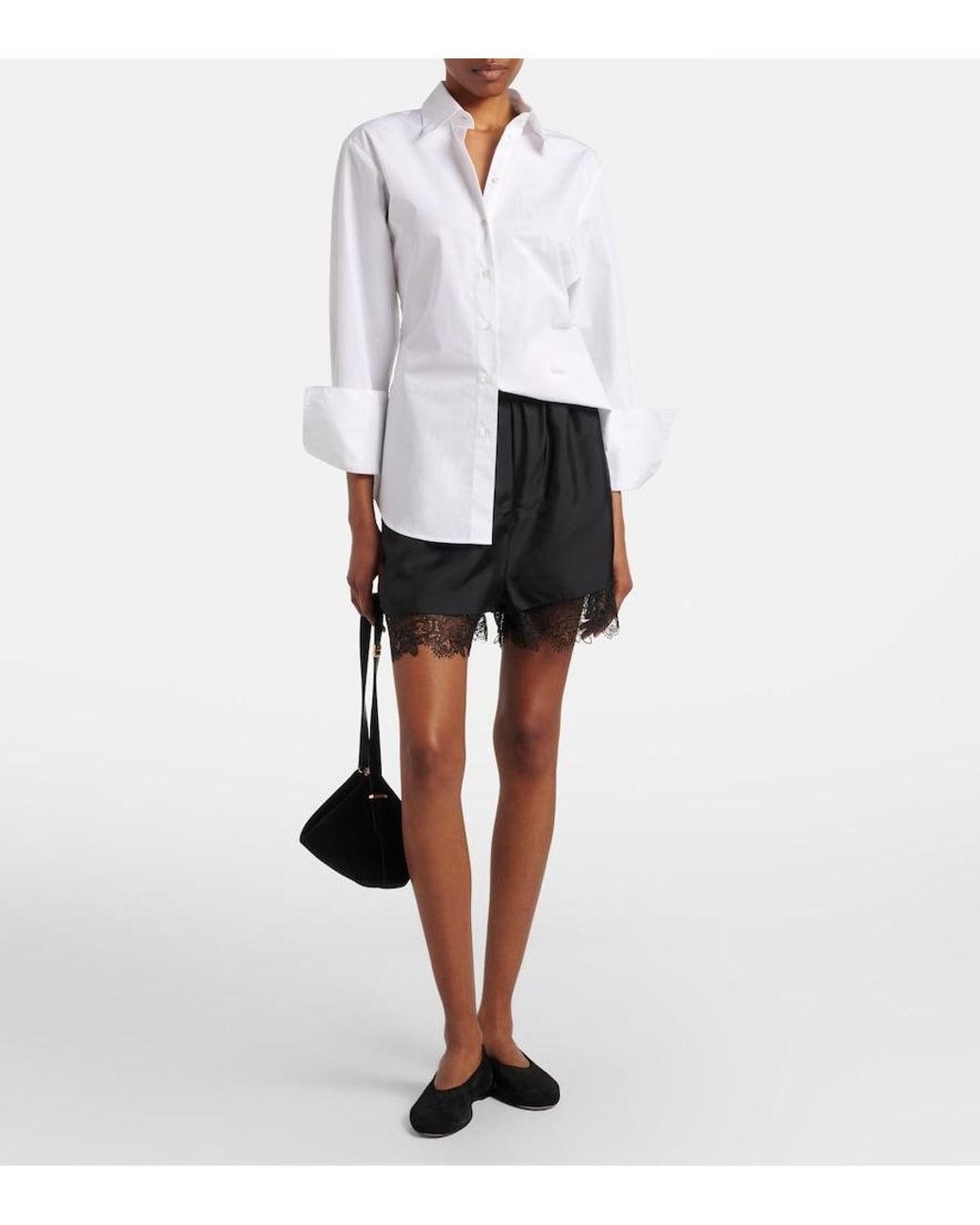 Rohe Black Lace-Trimmed Silk Shorts